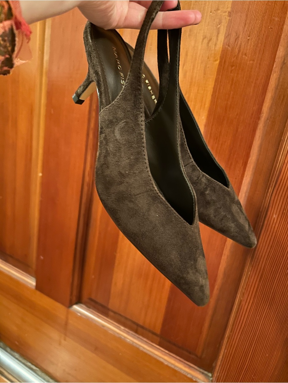 Marc Fisher Dark Brown Suede Pointed Slingback Heels - Picture 3 of 5
